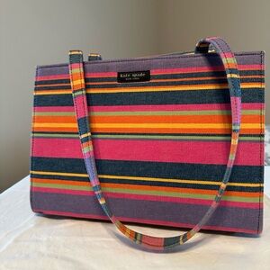 Kate Spade Multicolor Stripe Canvas Tote Shoulder Bag